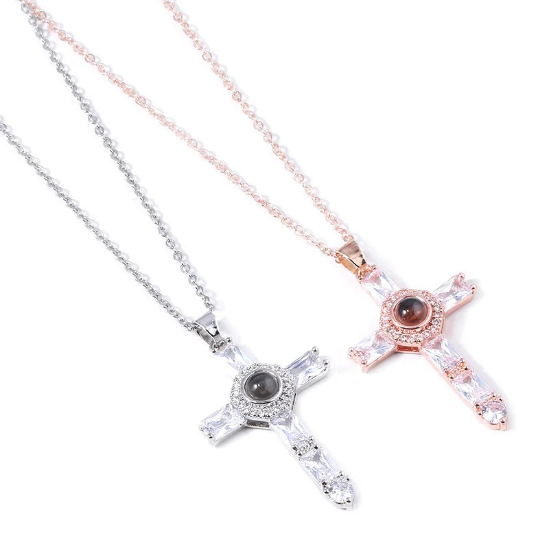Fashion Cross Crystal Pendants Necklaces