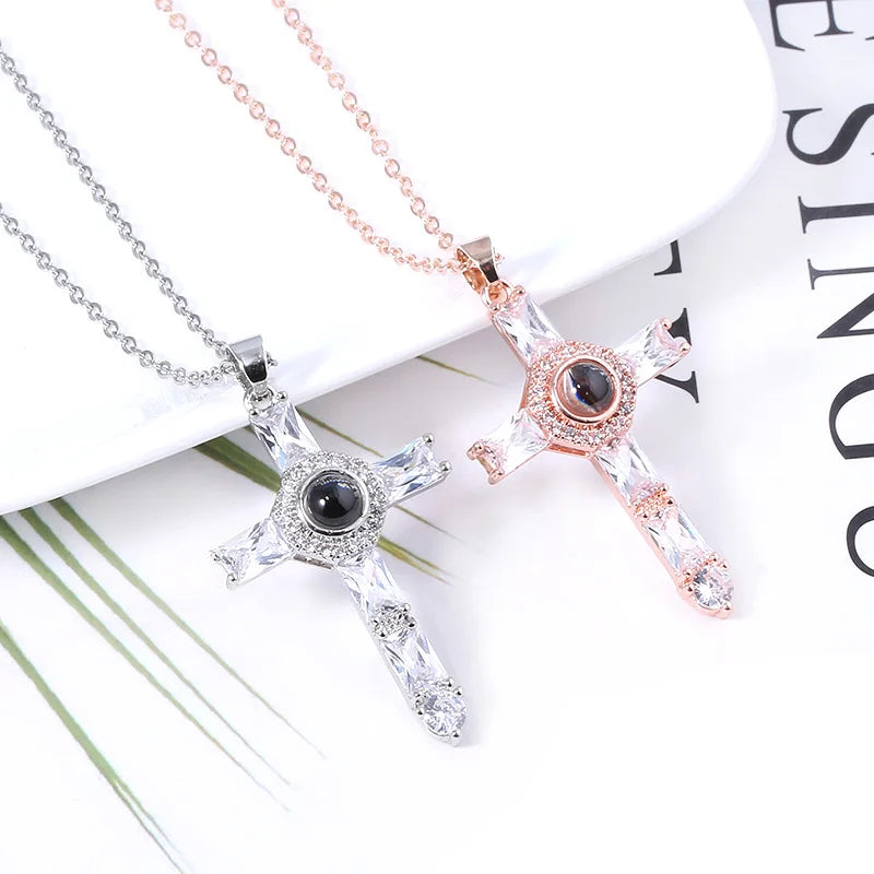 Fashion Cross Crystal Pendants Necklaces