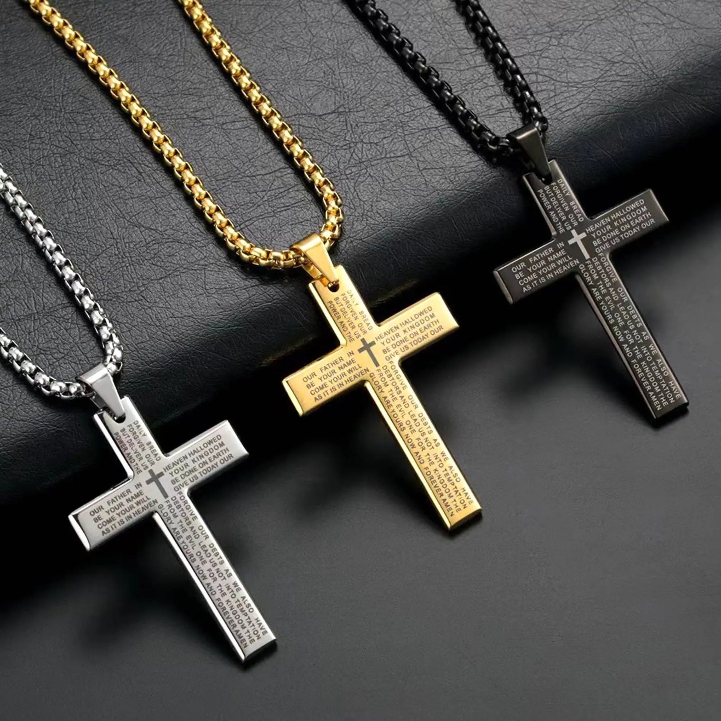 Lord's Prayer Bible Verse Cross Pendant Necklace for Men Women