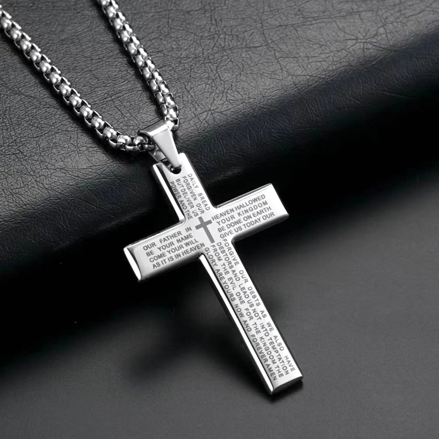 Lord's Prayer Bible Verse Cross Pendant Necklace for Men Women