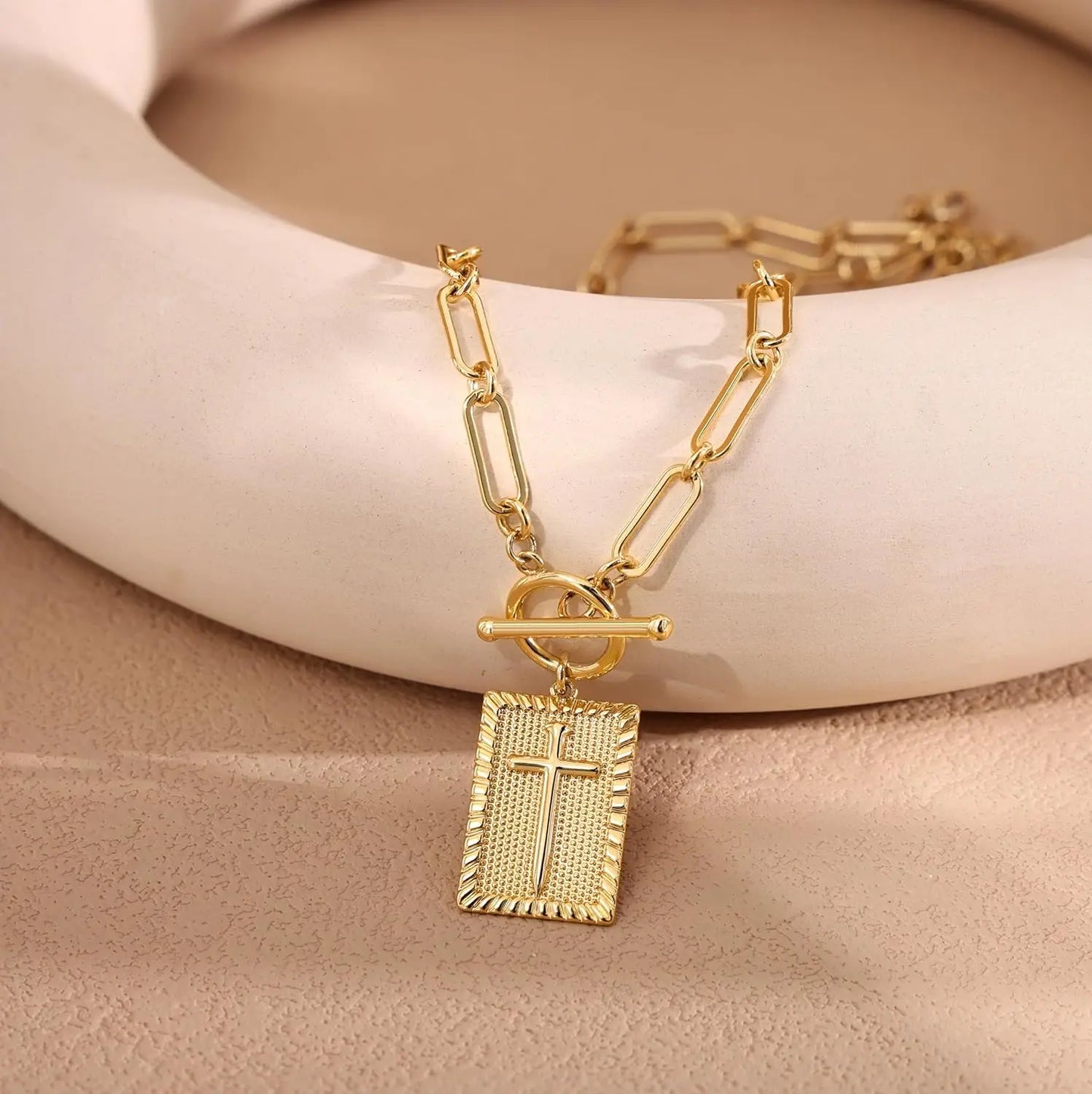 14K Gold Cross Pendant Necklace for Women