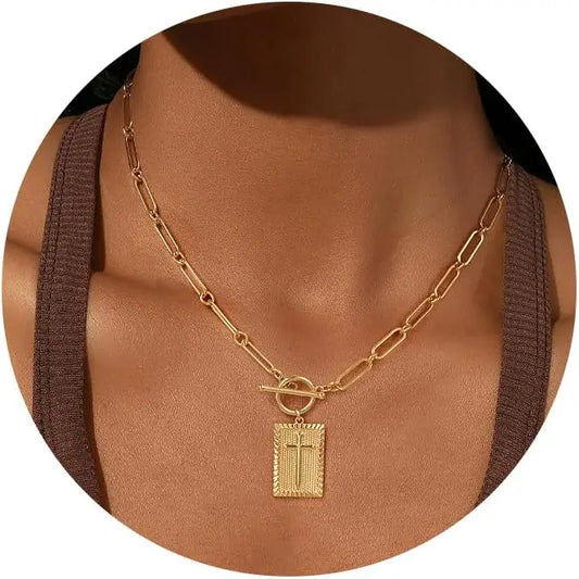 14K Gold Cross Pendant Necklace for Women