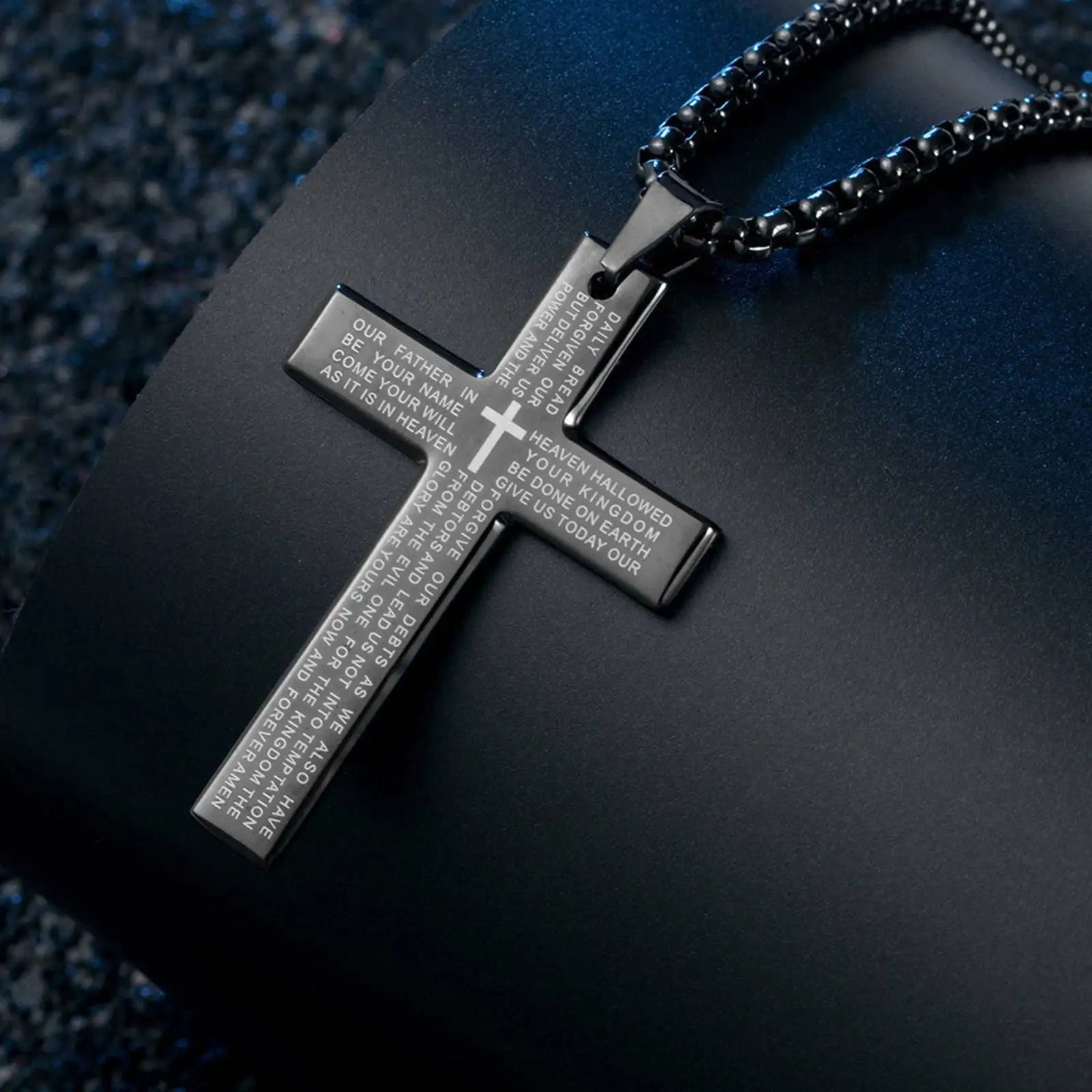 Lord's Prayer Bible Verse Cross Pendant Necklace for Men Women
