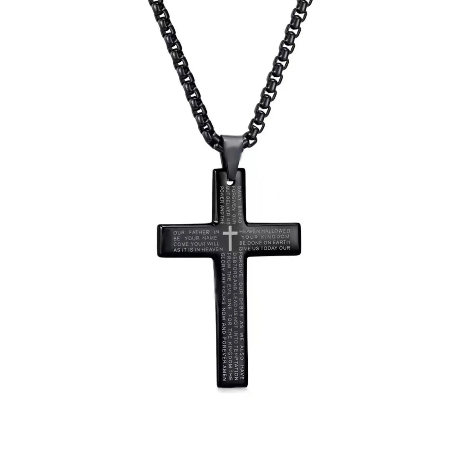 Lord's Prayer Bible Verse Cross Pendant Necklace for Men Women