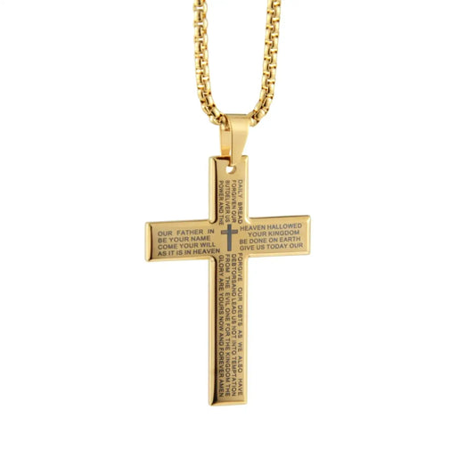 Lord's Prayer Bible Verse Cross Pendant Necklace for Men Women