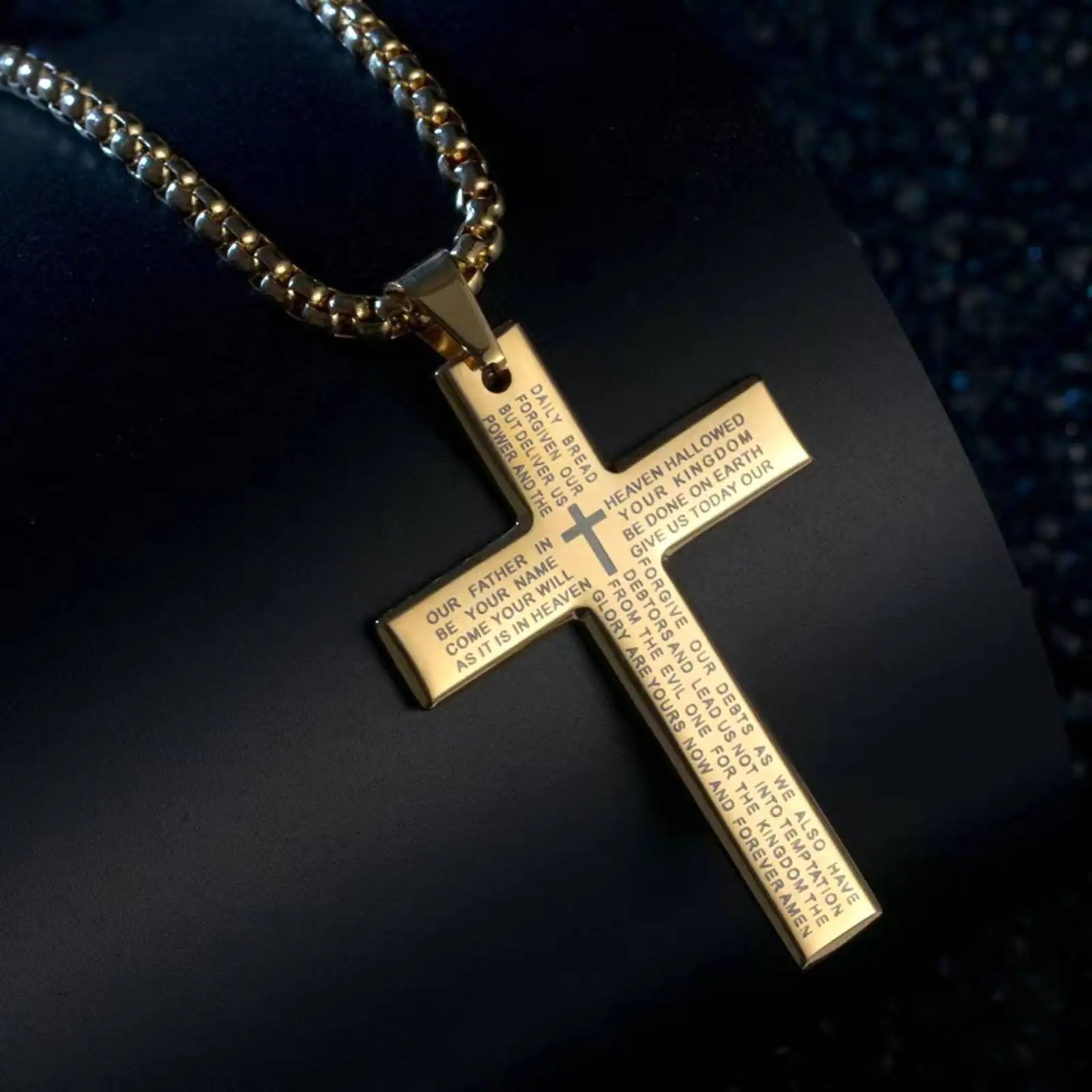 Lord's Prayer Bible Verse Cross Pendant Necklace for Men Women