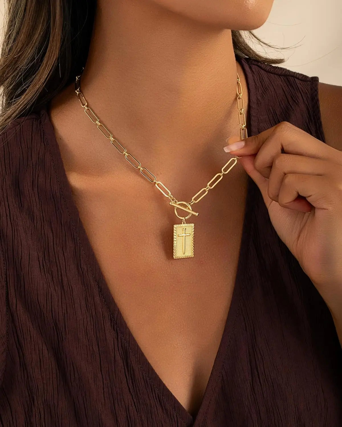 14K Gold Cross Pendant Necklace for Women
