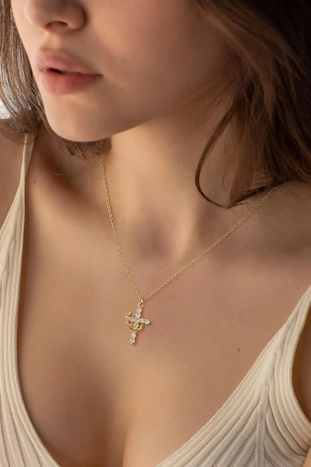 Cross Necklace for women-Dainty 14k Gold Plated/Silver Plated Pendant Simple Cross Pendant Necklace Cute Tiny Jewelry for Women FaithVerse